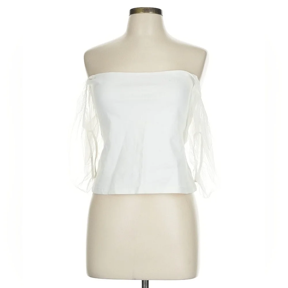 Free People Intimately Off-Shoulder Mesh Sleeve Top | Size L | NWT